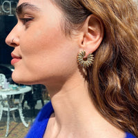 Grain array hoop earrings in 18K Gold and London Blue Topaz