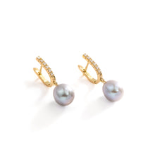 Load image into Gallery viewer, Gray Pearl and Diamond, ear pendants