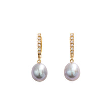 Load image into Gallery viewer, Gray Pearl and Diamond, ear pendants