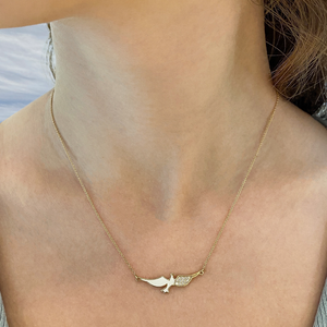 Flying dove, enamel and diamond necklace