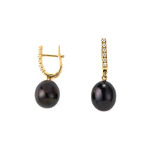 Load image into Gallery viewer, Black Pearl and Diamond, ear pendants