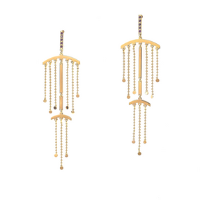 Double fringe, chandelier earrings